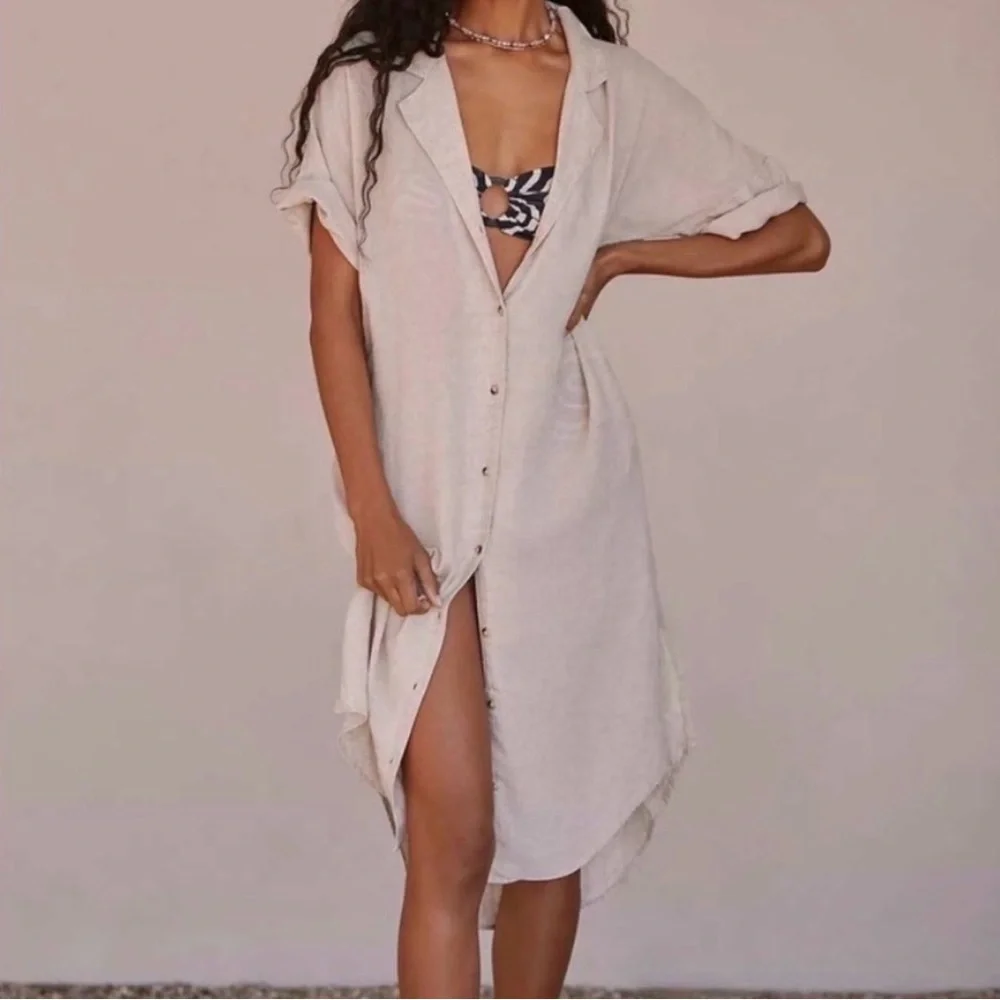 Anthropologie White Button-Down Lucia Swim Coverup - Picture 1 of 5